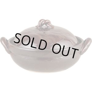 画像: 【送料無料】2個セット手造り唐草紋 アメ釉6号土鍋(1人用)