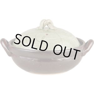 画像: 【送料無料】手造り唐草紋 ビードロ釉6号土鍋(1人用)